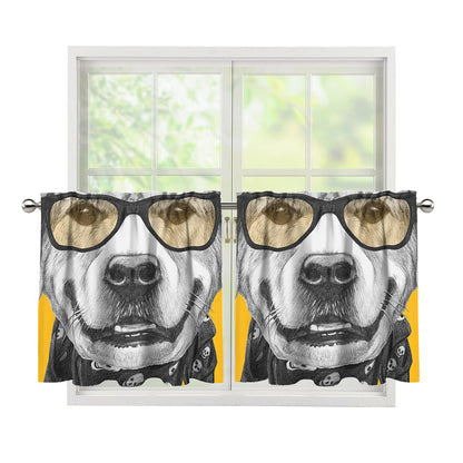 Golden Retriever With Glasses Print Tier Curtains