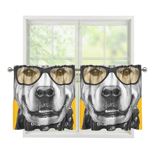 Golden Retriever With Glasses Print Tier Curtains