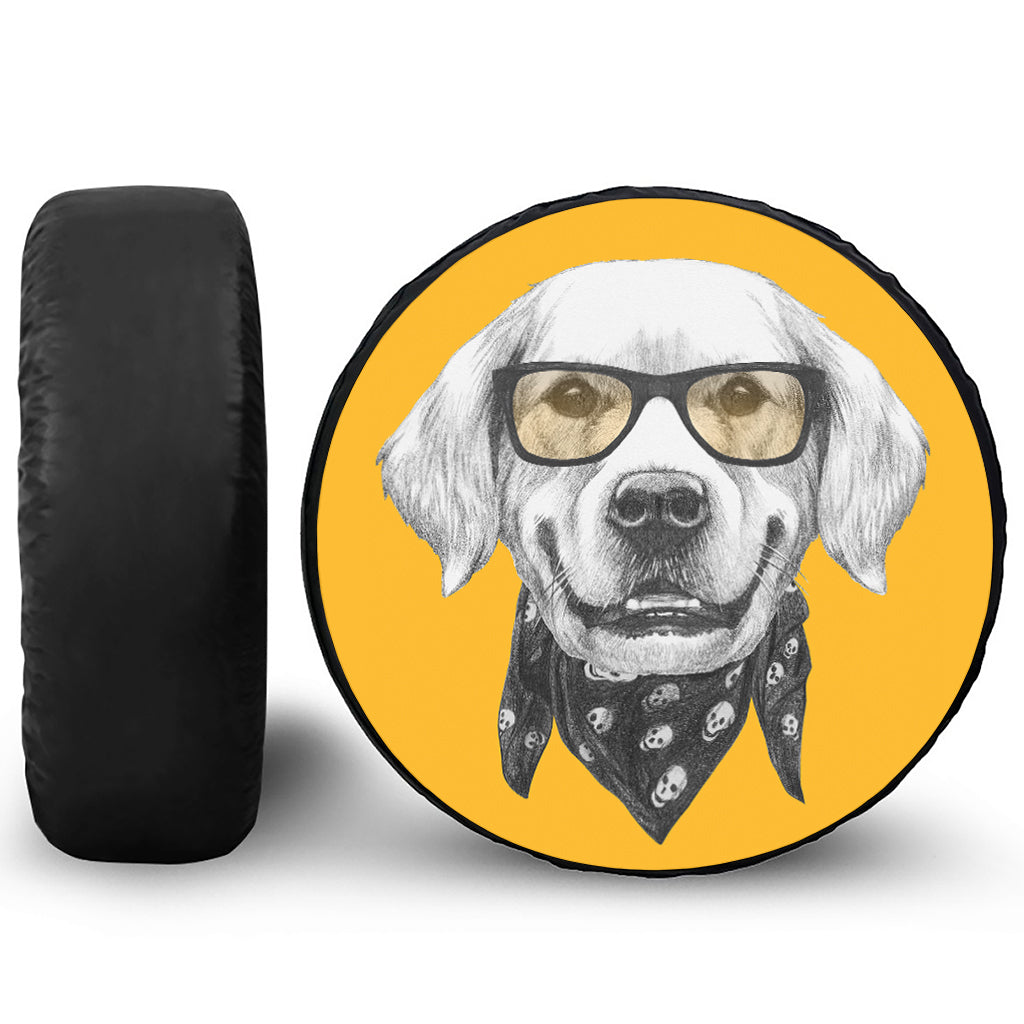 Golden Retriever With Glasses Print Tire Cover