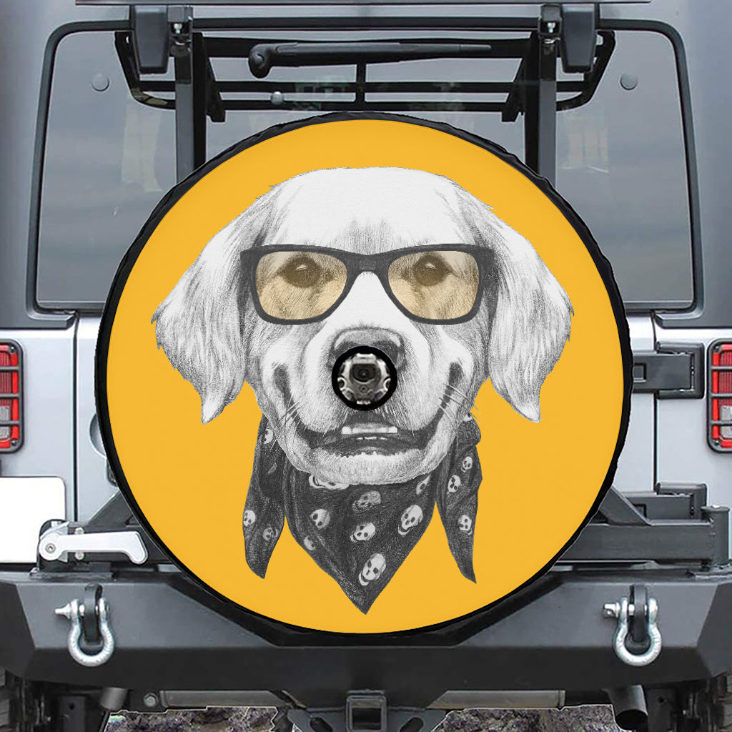 Golden Retriever With Glasses Print Tire Cover With Camera Hole