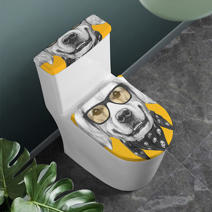 Golden Retriever With Glasses Print Toilet Lid And Tank Cover Set
