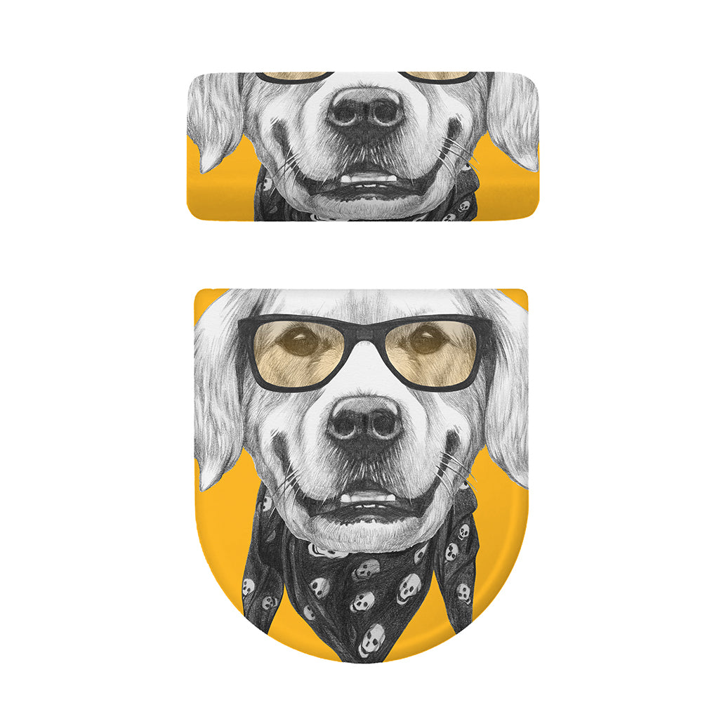 Golden Retriever With Glasses Print Toilet Lid And Tank Cover Set