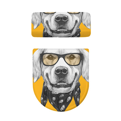 Golden Retriever With Glasses Print Toilet Lid And Tank Cover Set
