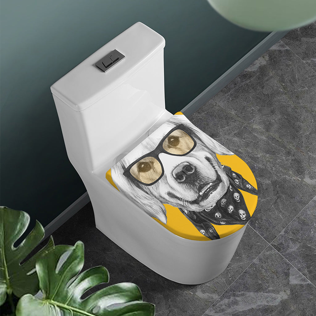 Golden Retriever With Glasses Print Toilet Lid Cover