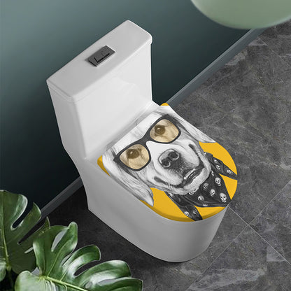 Golden Retriever With Glasses Print Toilet Lid Cover