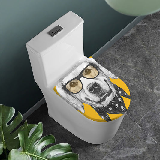 Golden Retriever With Glasses Print Toilet Lid Cover