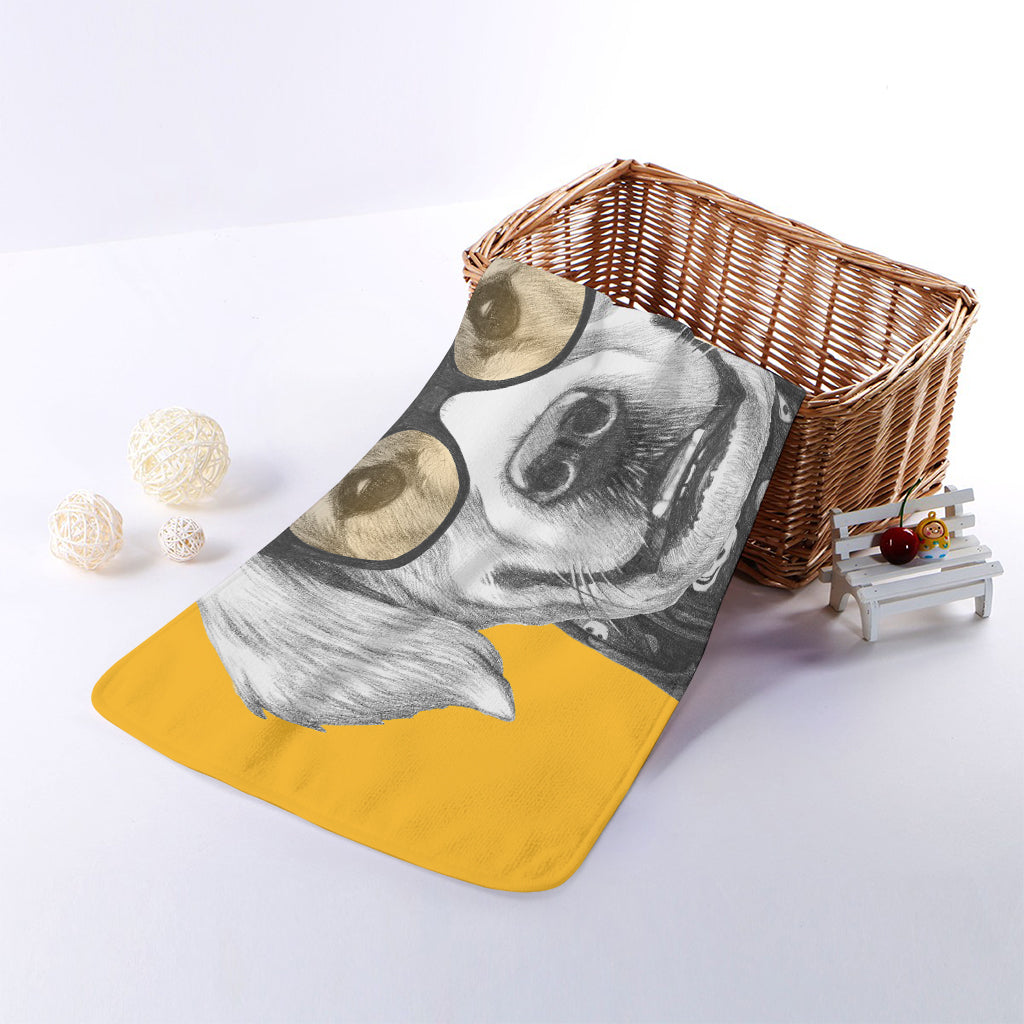 Golden Retriever With Glasses Print Towel