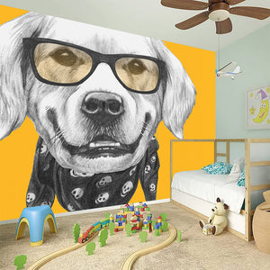 Golden Retriever With Glasses Print Wall Sticker