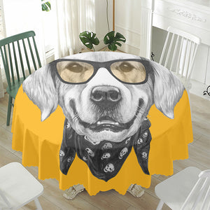 Golden Retriever With Glasses Print Waterproof Round Tablecloth