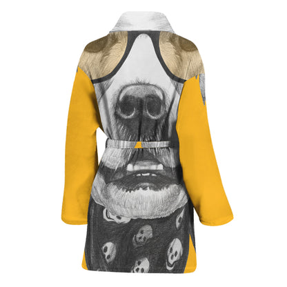 Golden Retriever With Glasses Print Women's Bathrobe