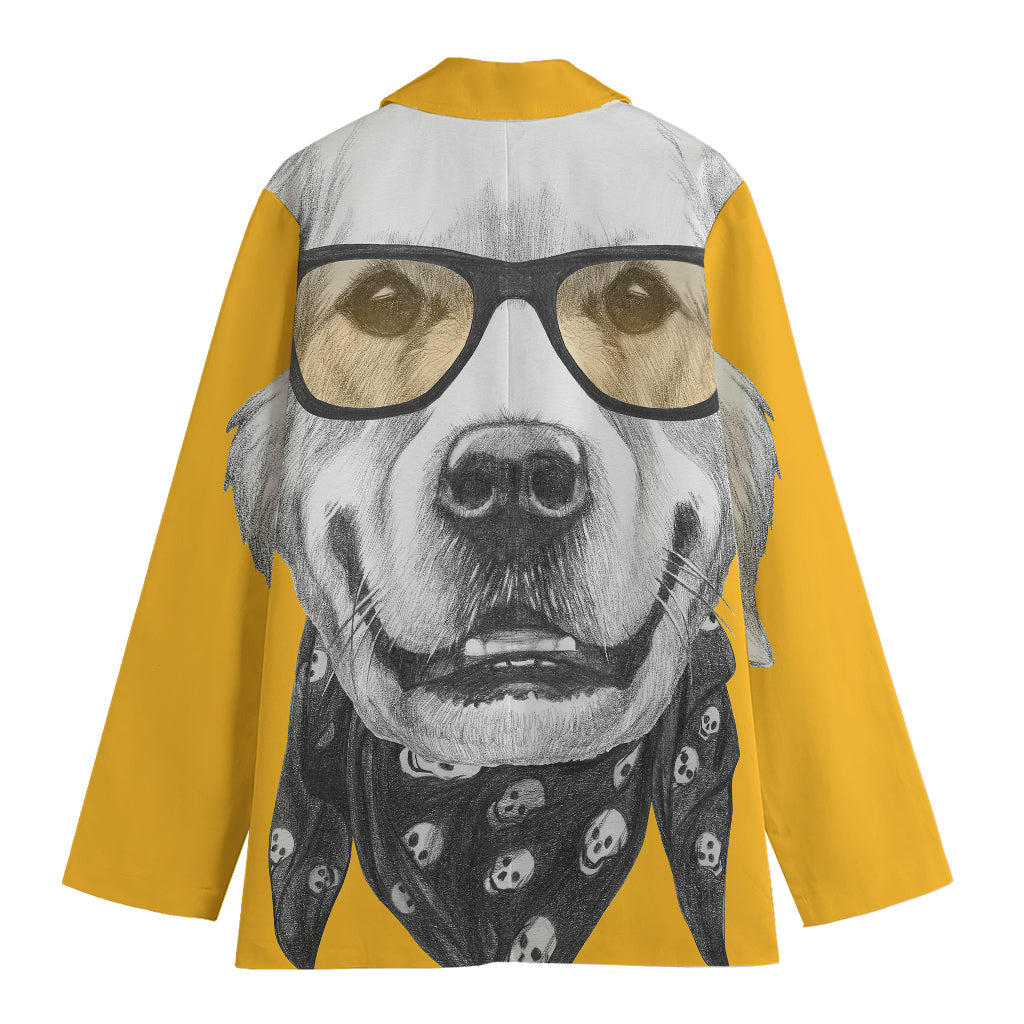 Golden Retriever With Glasses Print Women's Blazer