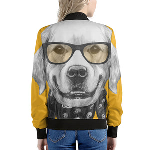 Golden Retriever With Glasses Print Women's Bomber Jacket