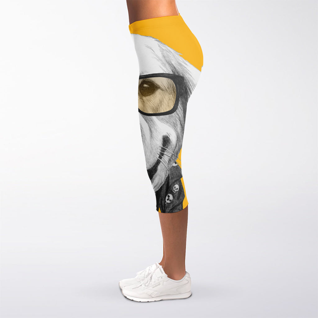 Golden Retriever With Glasses Print Women's Capri Leggings