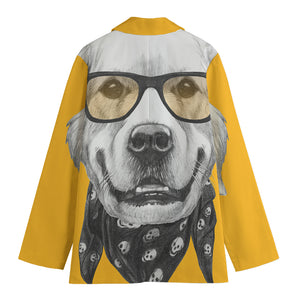 Golden Retriever With Glasses Print Women's Cotton Blazer