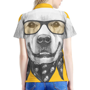 Golden Retriever With Glasses Print Women's Polo Shirt