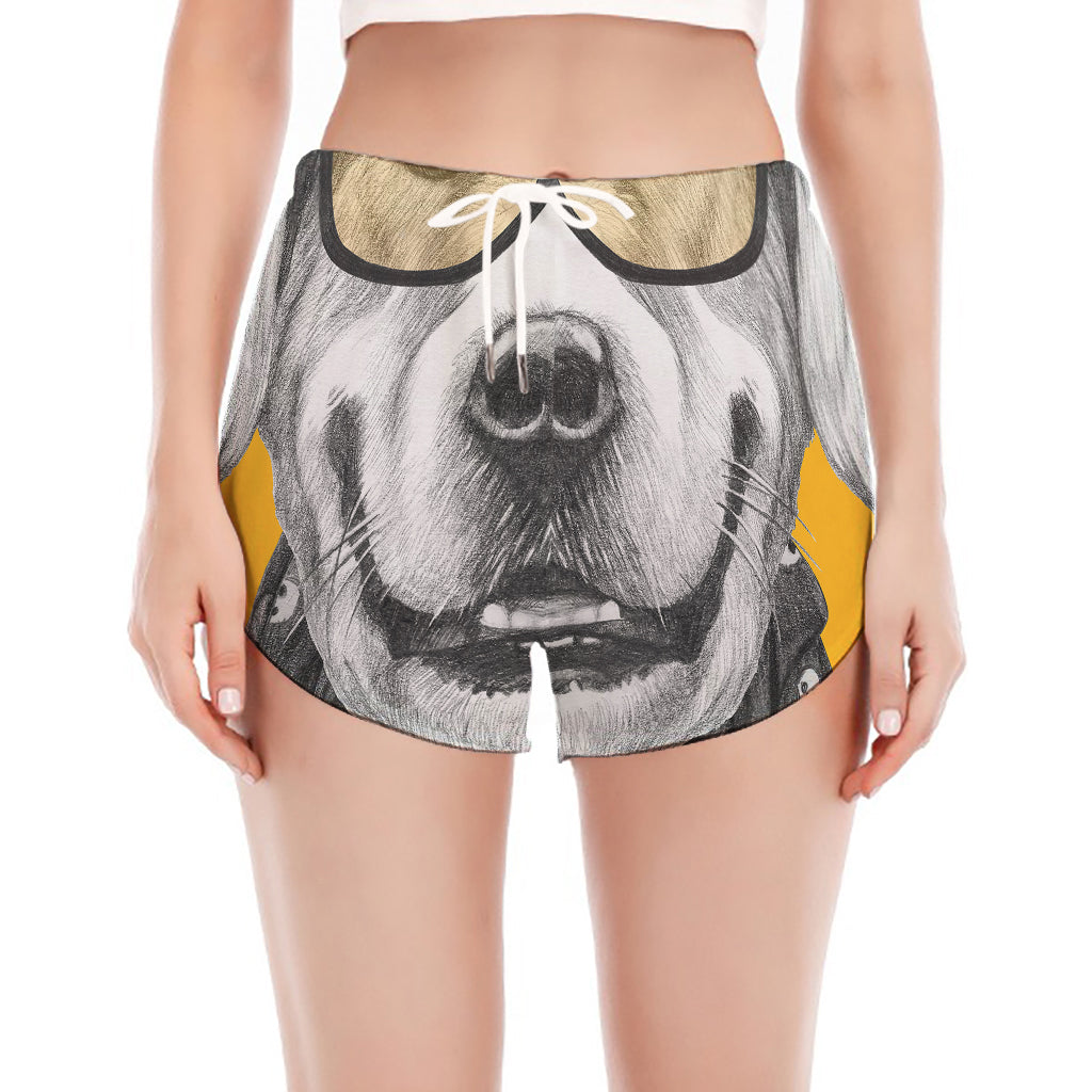 Golden Retriever With Glasses Print Women's Split Running Shorts