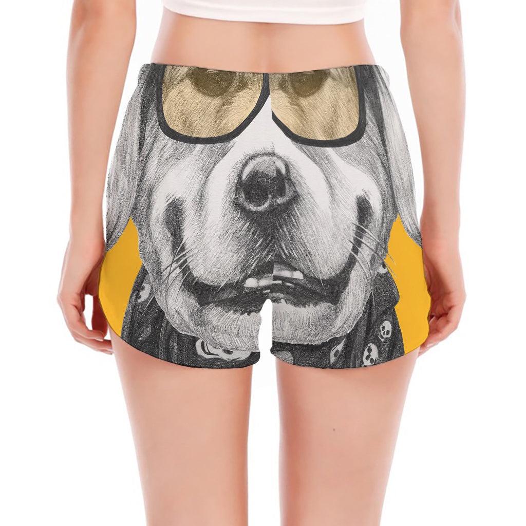 Golden Retriever With Glasses Print Women's Split Running Shorts