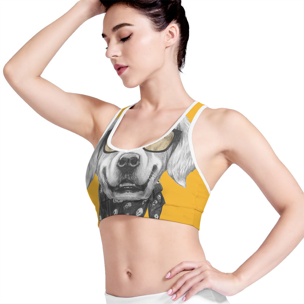 Golden Retriever With Glasses Print Women's Sports Bra