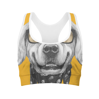 Golden Retriever With Glasses Print Women's Sports Bra