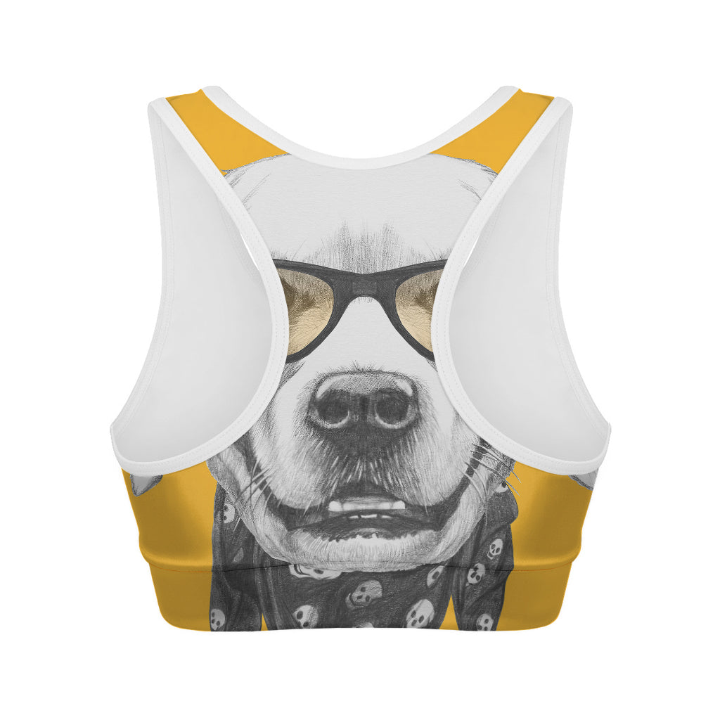 Golden Retriever With Glasses Print Women's Sports Bra