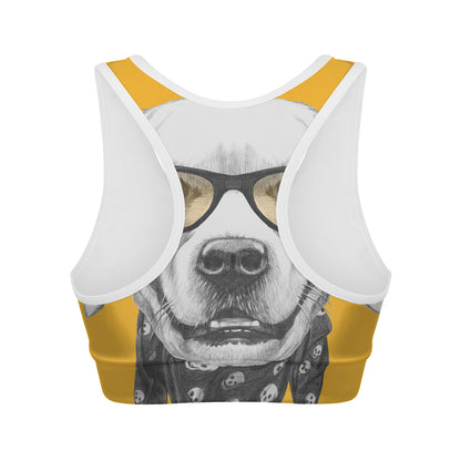 Golden Retriever With Glasses Print Women's Sports Bra