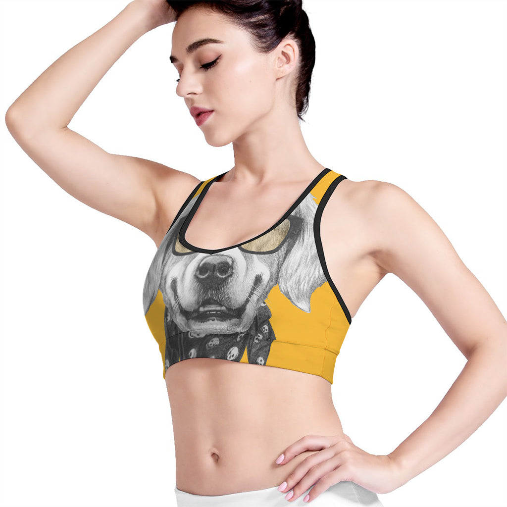 Golden Retriever With Glasses Print Women's Sports Bra