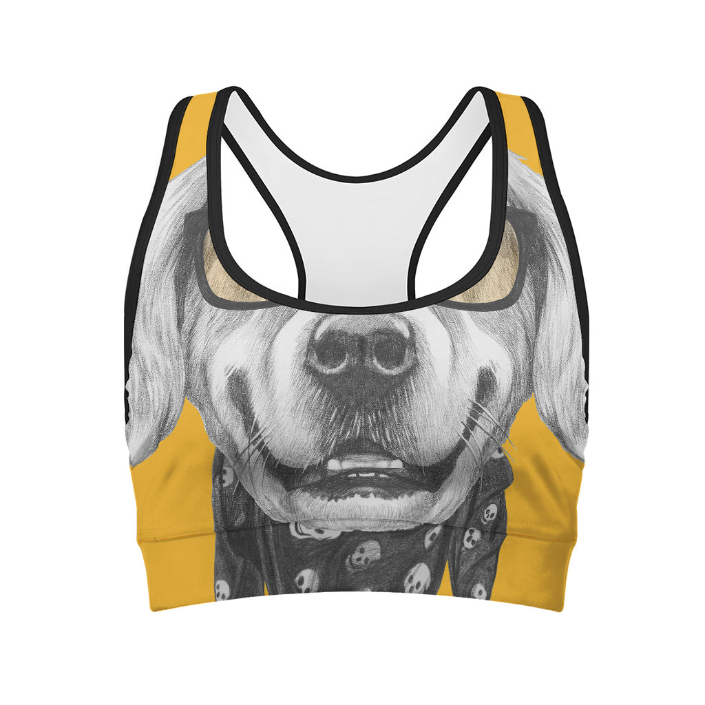 Golden Retriever With Glasses Print Women's Sports Bra