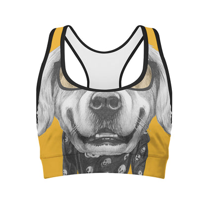 Golden Retriever With Glasses Print Women's Sports Bra
