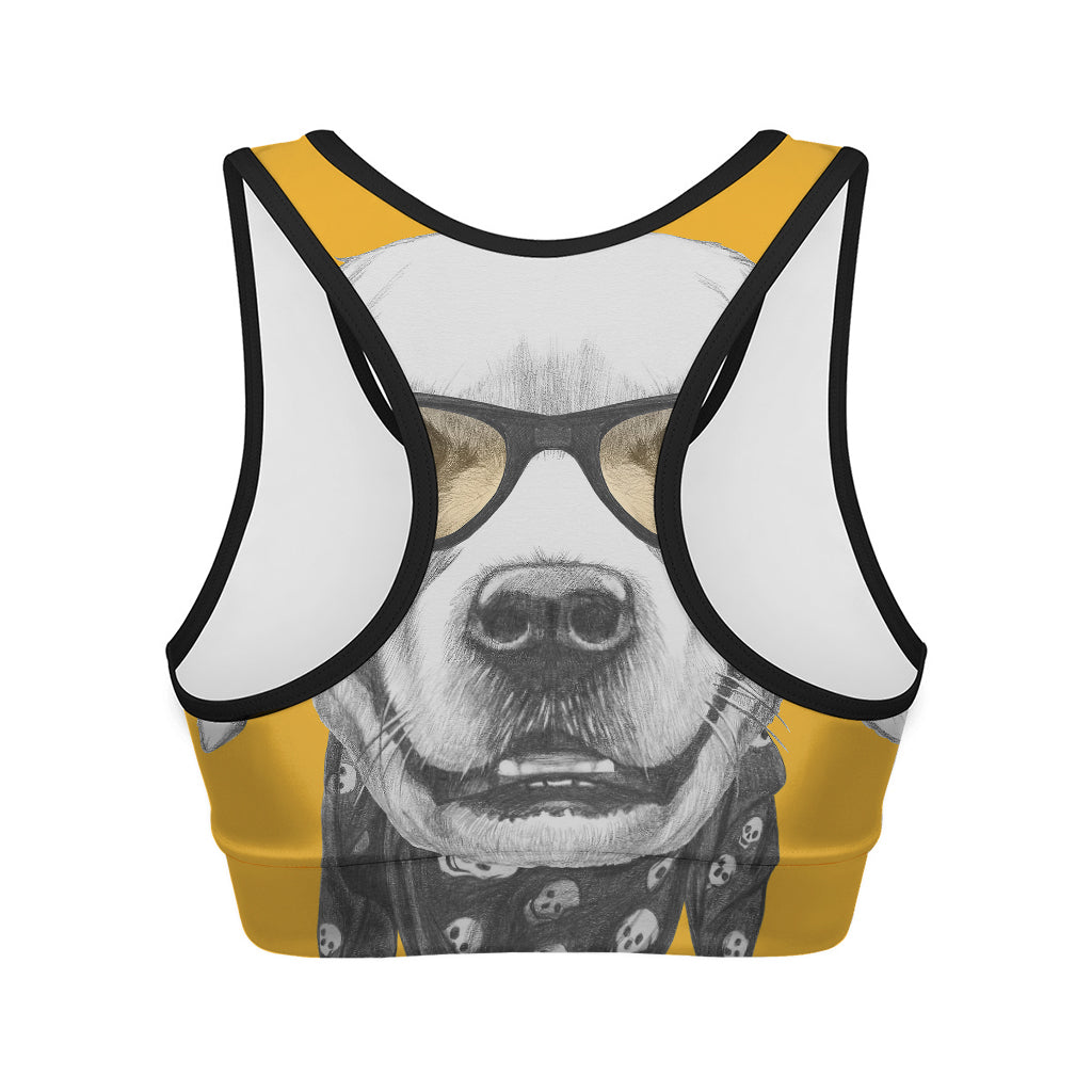 Golden Retriever With Glasses Print Women's Sports Bra