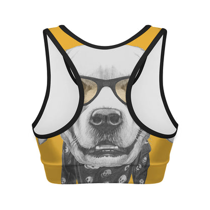 Golden Retriever With Glasses Print Women's Sports Bra