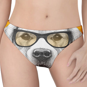 Golden Retriever With Glasses Print Women's Thong