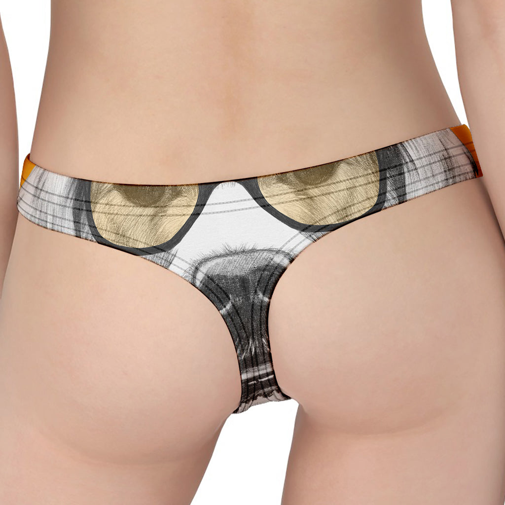 Golden Retriever With Glasses Print Women's Thong