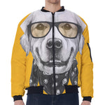 Golden Retriever With Glasses Print Zip Sleeve Bomber Jacket