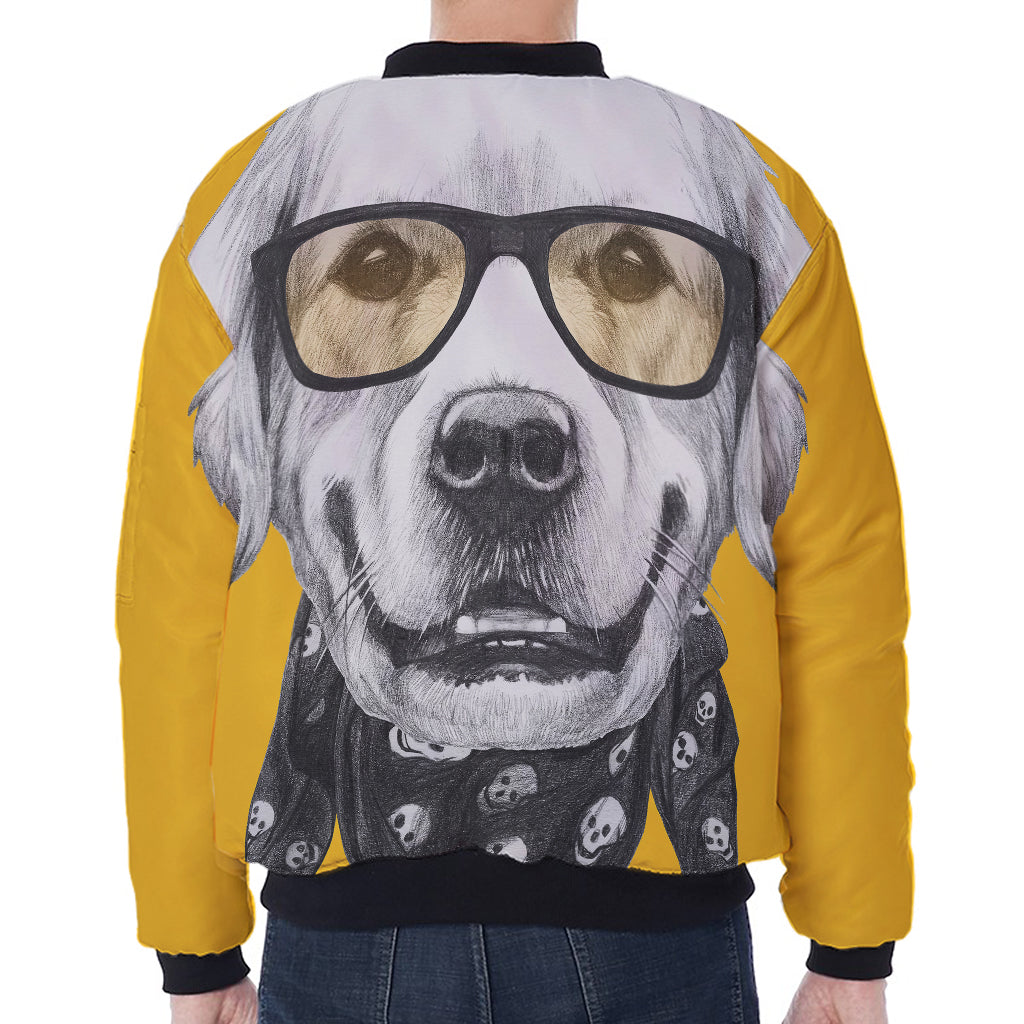 Golden Retriever With Glasses Print Zip Sleeve Bomber Jacket