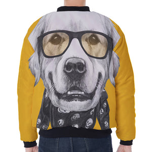 Golden Retriever With Glasses Print Zip Sleeve Bomber Jacket