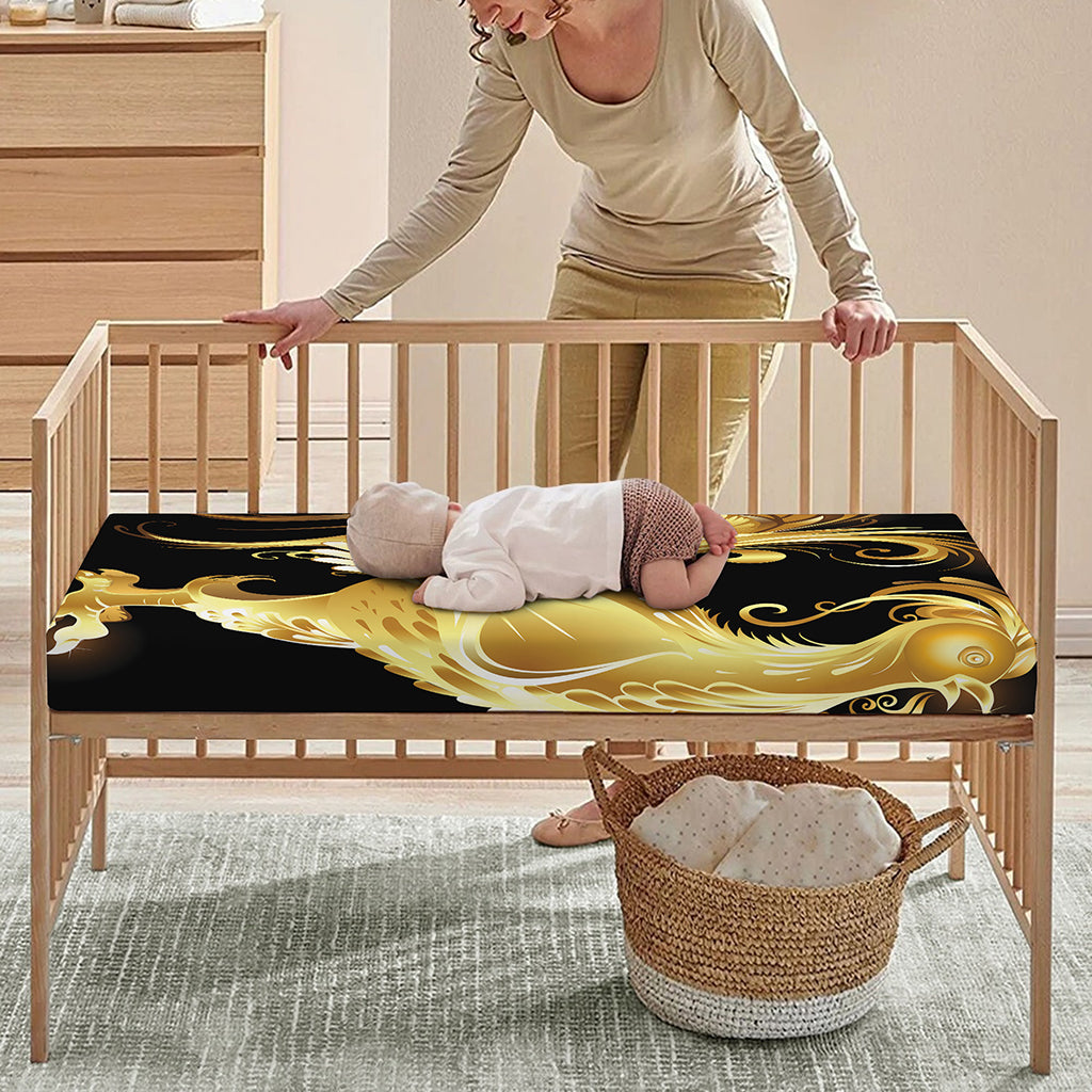 Golden Rooster Print Baby Crib Sheet