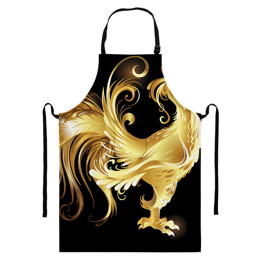 Golden Rooster Print Bib Apron With Pocket