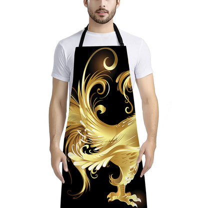 Golden Rooster Print Bib Apron With Pocket