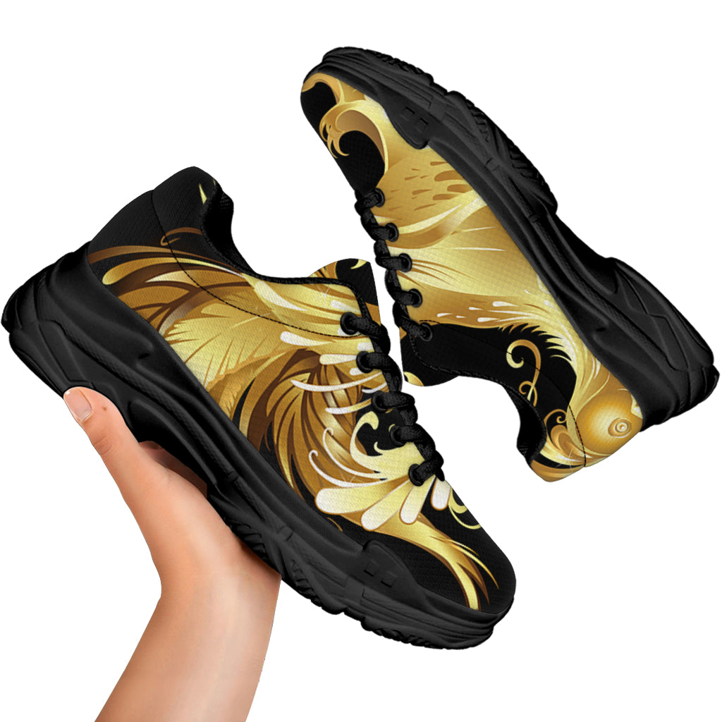 Golden Rooster Print Black Chunky Shoes