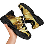 Golden Rooster Print Black Chunky Shoes