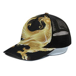 Golden Rooster Print Black Mesh Trucker Cap