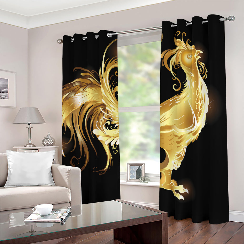 Golden Rooster Print Blackout Grommet Curtains