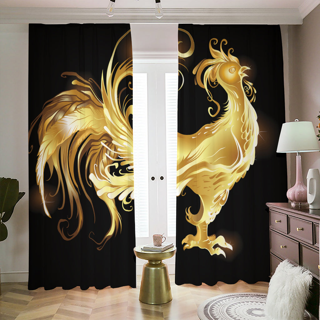 Golden Rooster Print Blackout Pencil Pleat Curtains