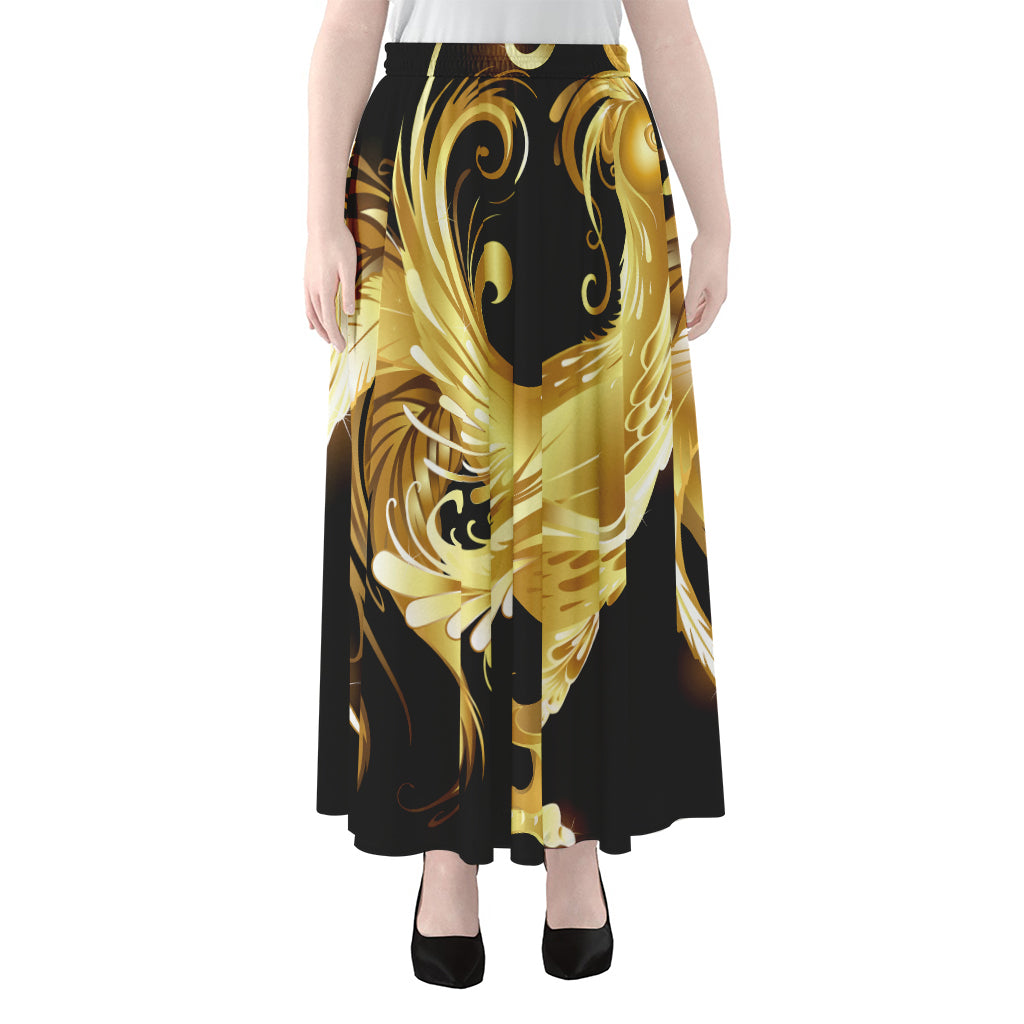 Golden Rooster Print Chiffon Maxi Skirt