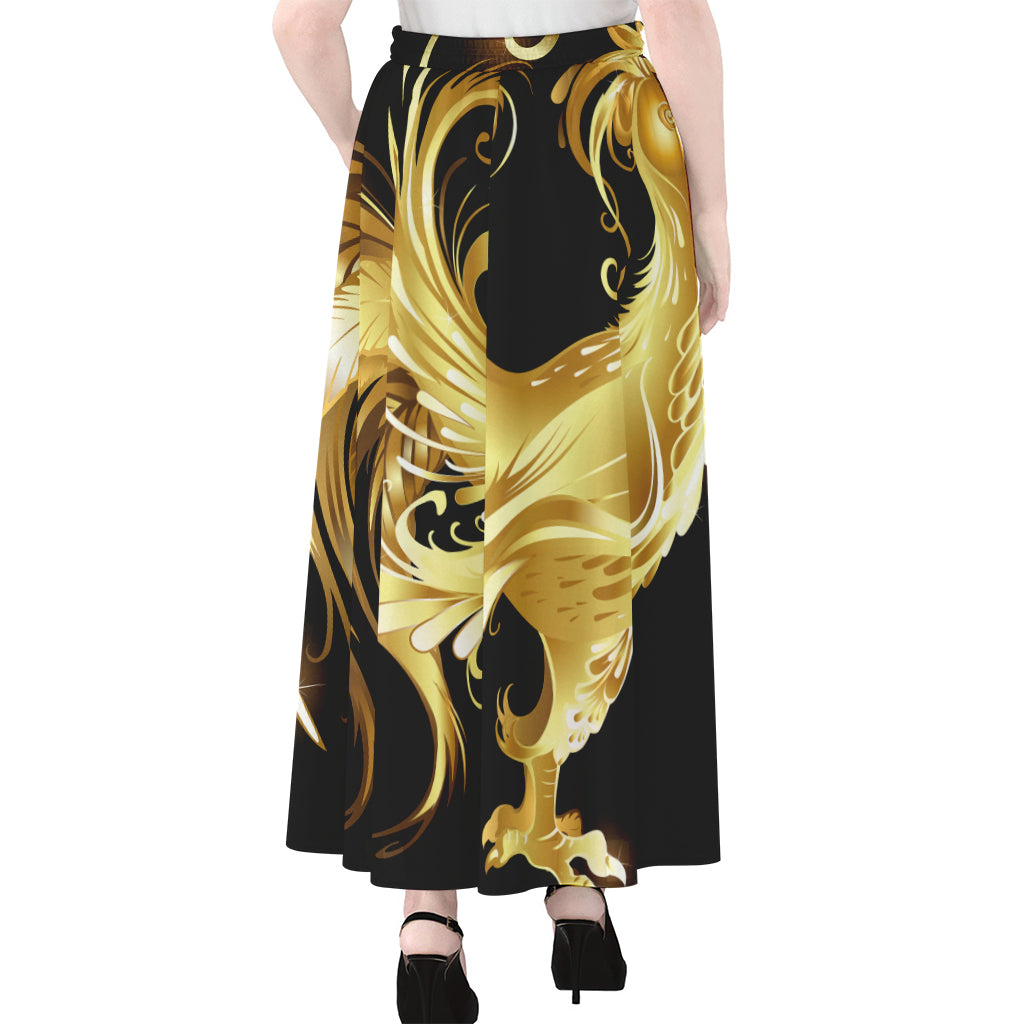 Golden Rooster Print Chiffon Maxi Skirt