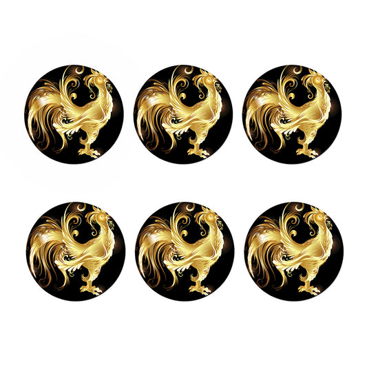 Golden Rooster Print Coaster Set