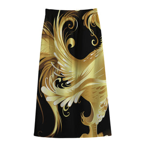 Golden Rooster Print Cotton Front Slit Maxi Skirt