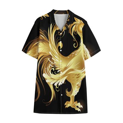 Golden Rooster Print Cotton Hawaiian Shirt