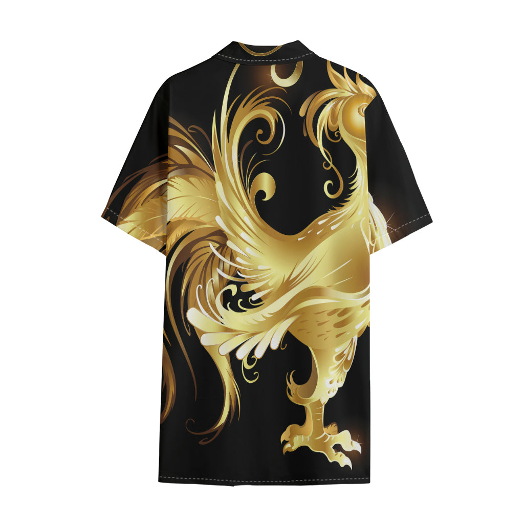Golden Rooster Print Cotton Hawaiian Shirt