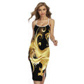 Golden Rooster Print Cross Back Cami Dress